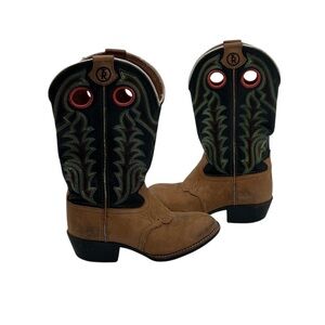 Tony Lama Brown Black Leather Buckaroo Cowboy Boots Size 11 1/2 Kid’s